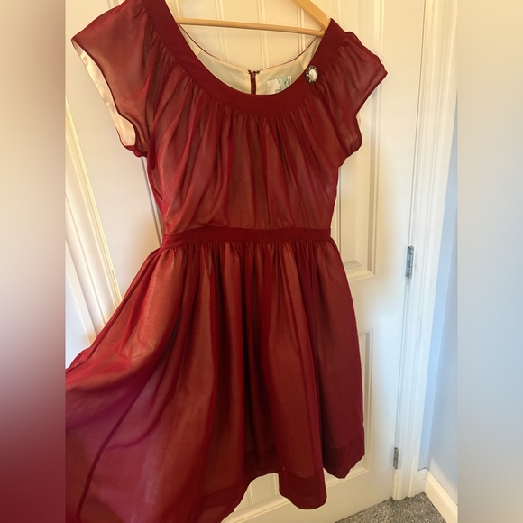 Modcloth Burgundy Midi Dress with Cap Sleeves & Snap-On Cape - Picture 4 of 7